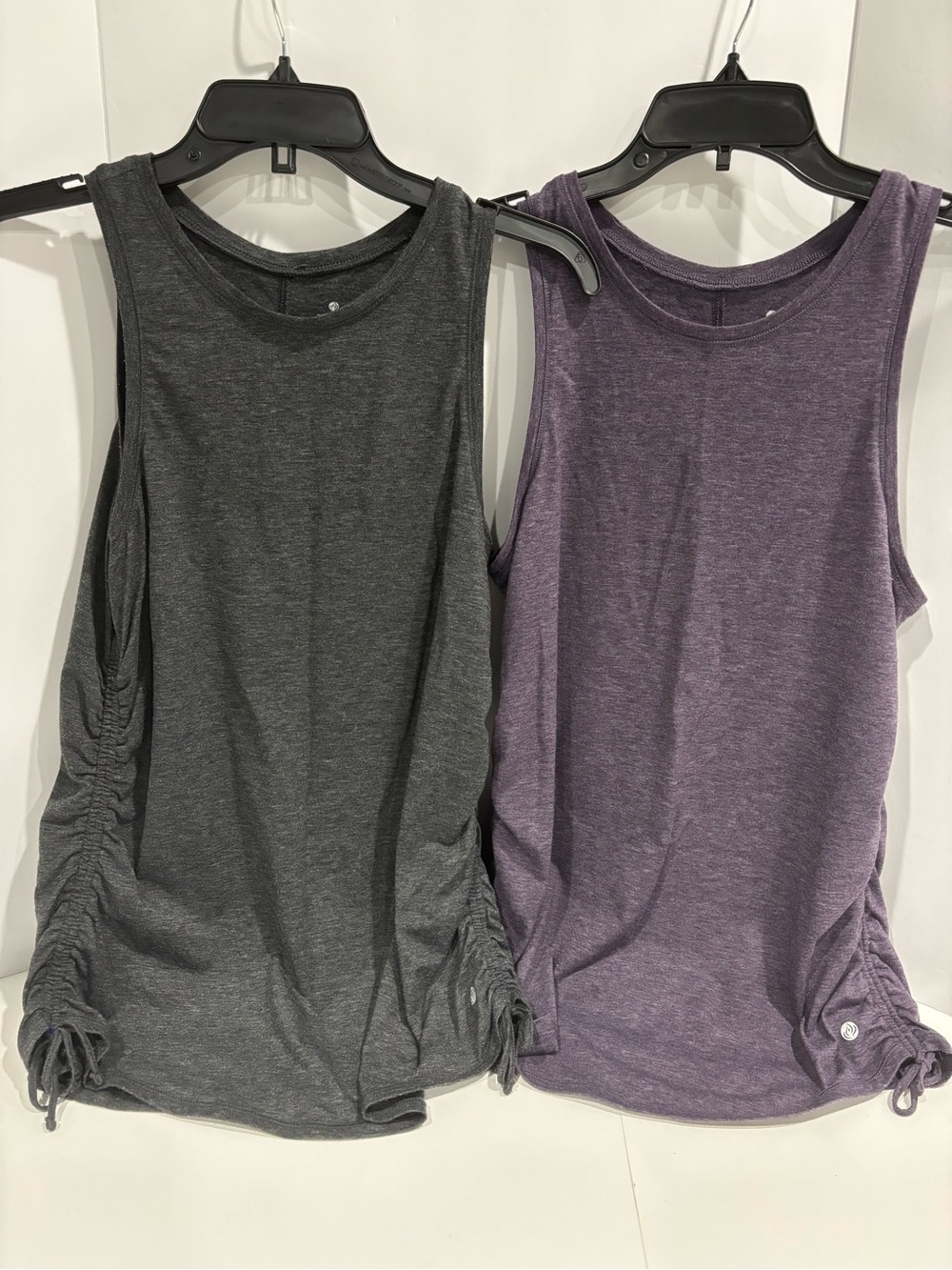 Apana Side Ruched Cinched Sides Active Tanks - Charcoal Gray & Heather Purple